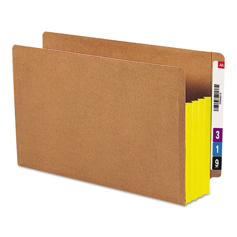 Smead End Tab Pocket, Reinforced Straight-Cut Tab, 3-1/2" Expansion, Extra Wide Legal Size, Redrope with Yellow Gusset, 10 per Box (74688) - Image 1